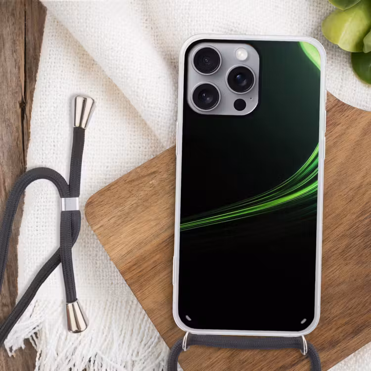 Gaming - Lijnen - Boog - Groen Hoesje iPhone 16 Pro Max met koord klein -sfeer4