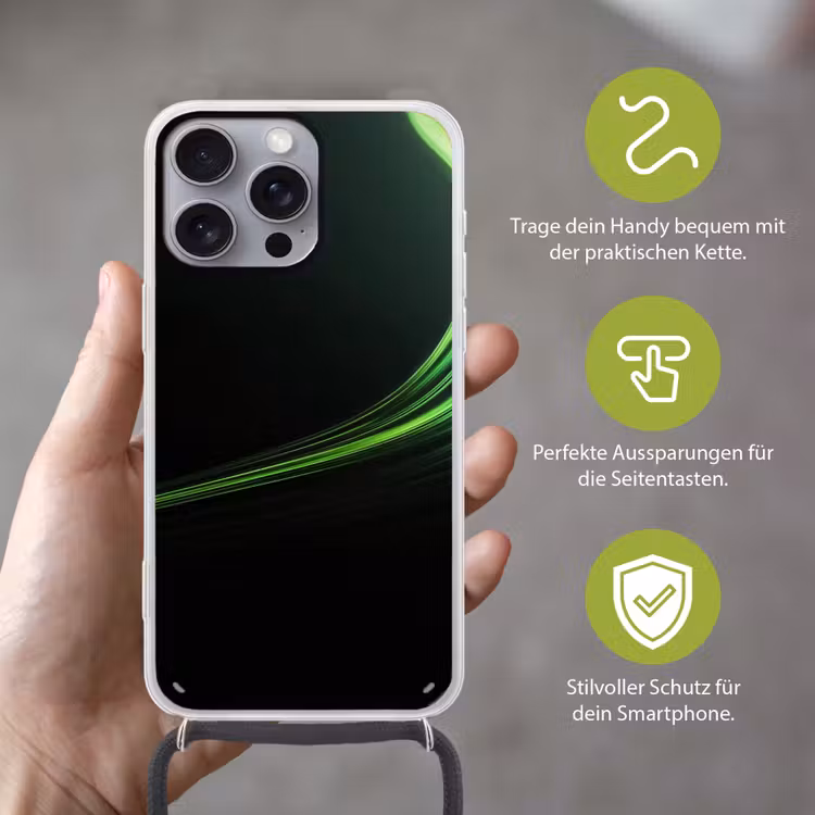 Gaming - Lijnen - Boog - Groen Hoesje iPhone 16 Pro Max met koord klein -sfeer2_DE