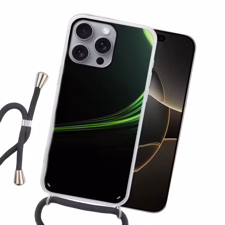 Gaming - Lijnen - Boog - Groen Hoesje iPhone 16 Pro Max met koord klein -sfeer1