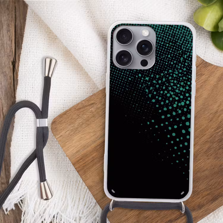 Gaming - Stippen - Groen - Vervagen Hoesje iPhone 16 Pro Max met koord klein -sfeer4