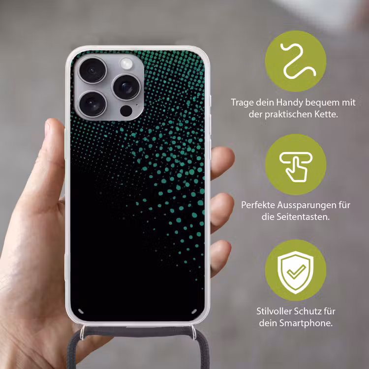 Gaming - Stippen - Groen - Vervagen Hoesje iPhone 16 Pro Max met koord klein -sfeer2_DE