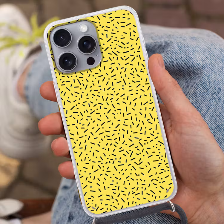 Gaming - Stippen - Strepen - Geel Hoesje iPhone 16 Pro Max met koord klein -sfeer3