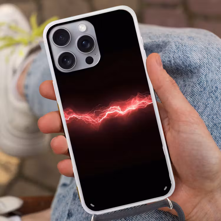 Gaming - Rood - Elektriciteit - Energie - Lijn Hoesje iPhone 16 Pro Max met koord klein -sfeer3