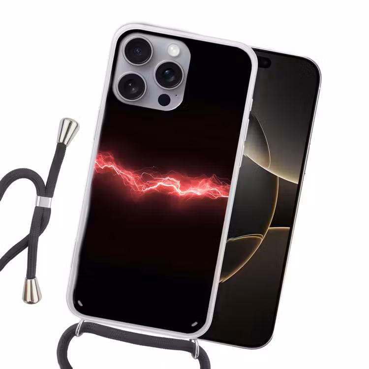 Gaming - Rood - Elektriciteit - Energie - Lijn Hoesje iPhone 16 Pro Max met koord klein -sfeer1