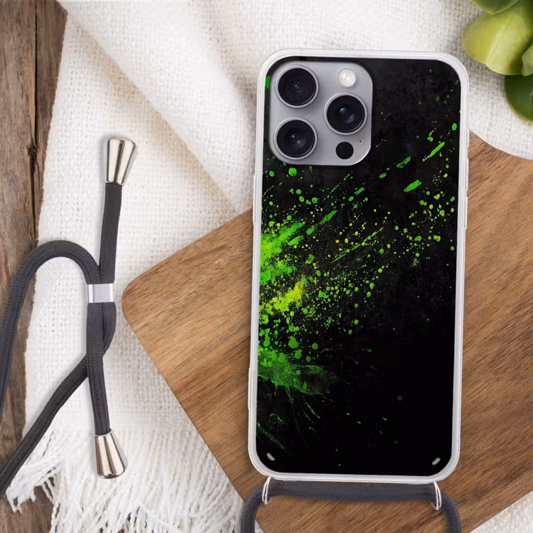 Gaming - Spetters - Groen - Chaotisch - Groen Hoesje iPhone 16 Pro Max met koord klein -sfeer4