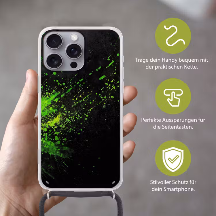 Gaming - Spetters - Groen - Chaotisch - Groen Hoesje iPhone 16 Pro Max met koord klein -sfeer2_DE