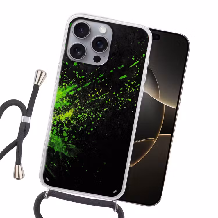 Gaming - Spetters - Groen - Chaotisch - Groen Hoesje iPhone 16 Pro Max met koord klein -sfeer1