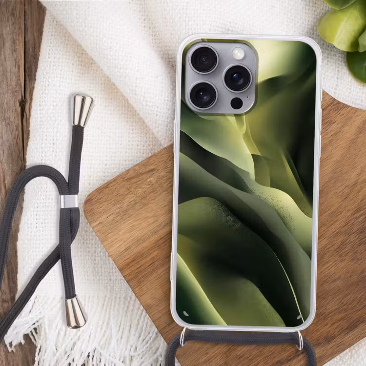 Gaming - Golven - Abstract - Heuvels - Groen Hoesje iPhone 16 Pro Max met koord klein -sfeer4