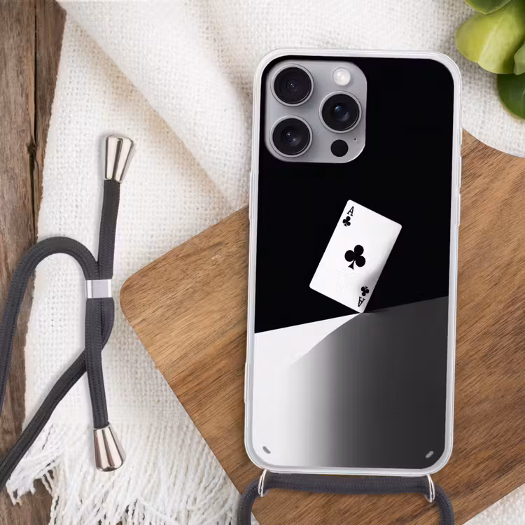 Speelkaart - Klaver - Abstract - Zwart Hoesje iPhone 16 Pro Max met koord klein -sfeer4