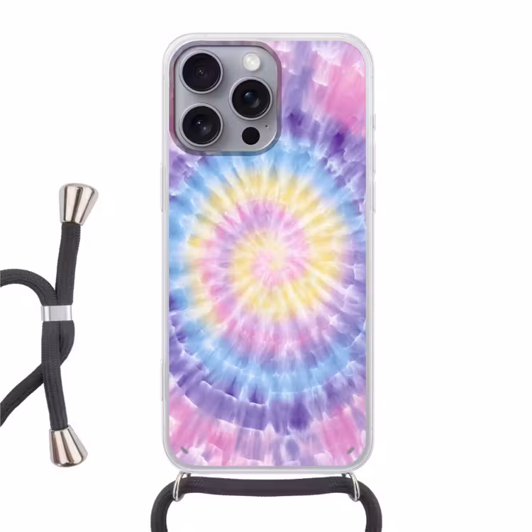 Spiraal - Tie dye - Pasteltinten Hoesje iPhone 16 Pro Max met koord klein -3d