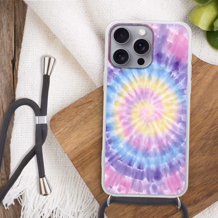 Spiraal - Tie dye - Pasteltinten Hoesje iPhone 16 Pro Max met koord klein -sfeer4
