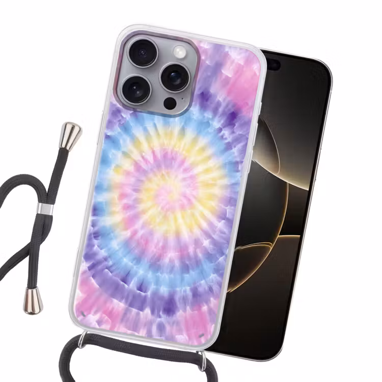 Spiraal - Tie dye - Pasteltinten Hoesje iPhone 16 Pro Max met koord klein -sfeer1