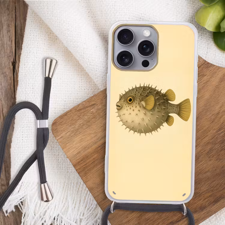 Stekels - Vis - Opgeblazen - Bruin Hoesje iPhone 16 Pro Max met koord klein -sfeer4