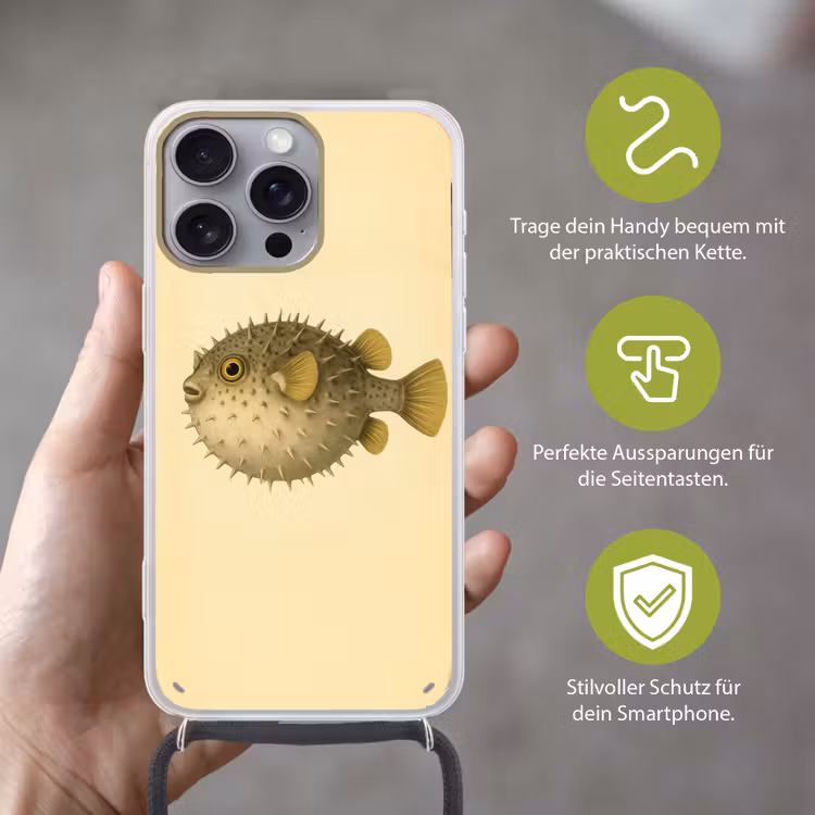 Stekels - Vis - Opgeblazen - Bruin Hoesje iPhone 16 Pro Max met koord klein -sfeer2_DE