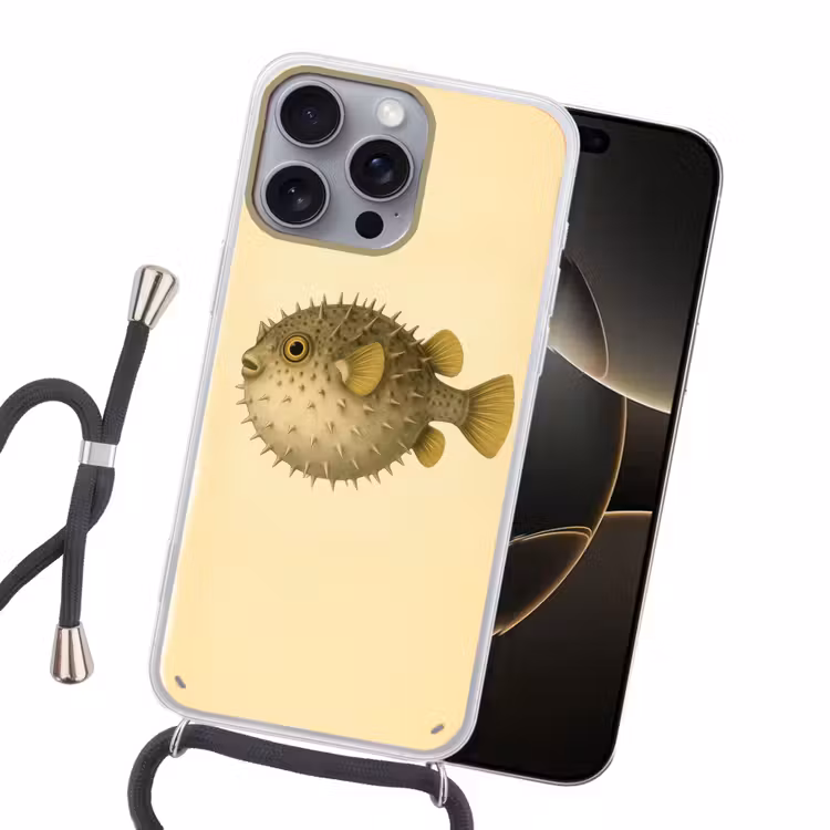 Stekels - Vis - Opgeblazen - Bruin Hoesje iPhone 16 Pro Max met koord klein -sfeer1