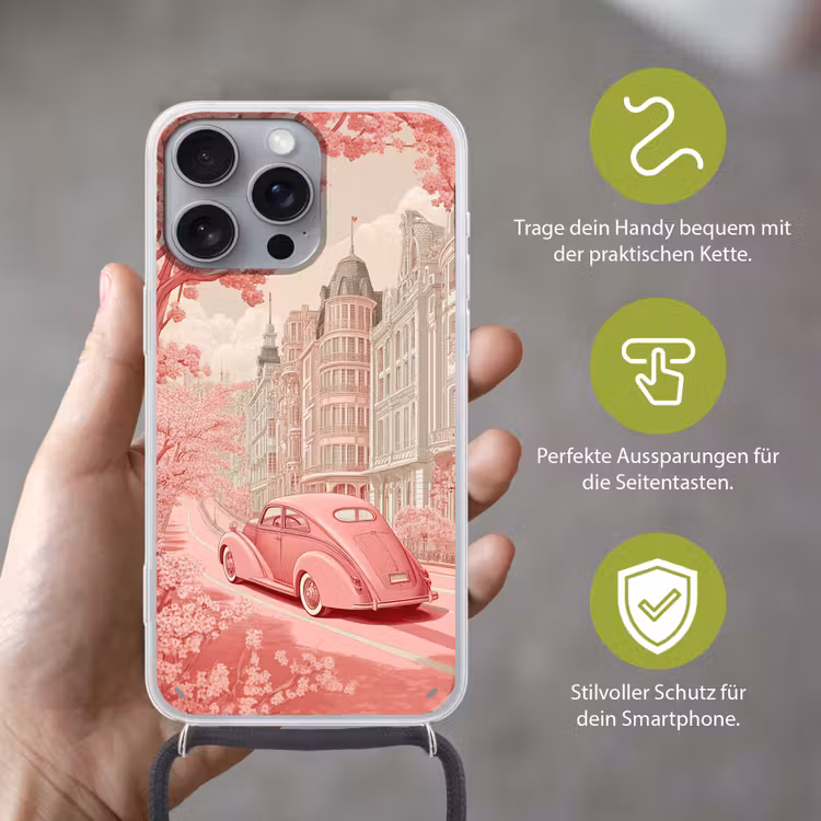 City - Car - Pink Hoesje iPhone 16 Pro Max met koord klein -sfeer2_DE