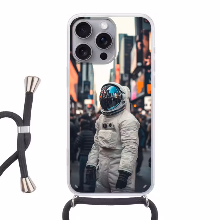 Stad - Mensen - Astronaut - Wit Hoesje iPhone 16 Pro Max met koord klein -3d