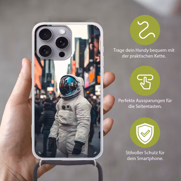 Stad - Mensen - Astronaut - Wit Hoesje iPhone 16 Pro Max met koord klein -sfeer2_DE