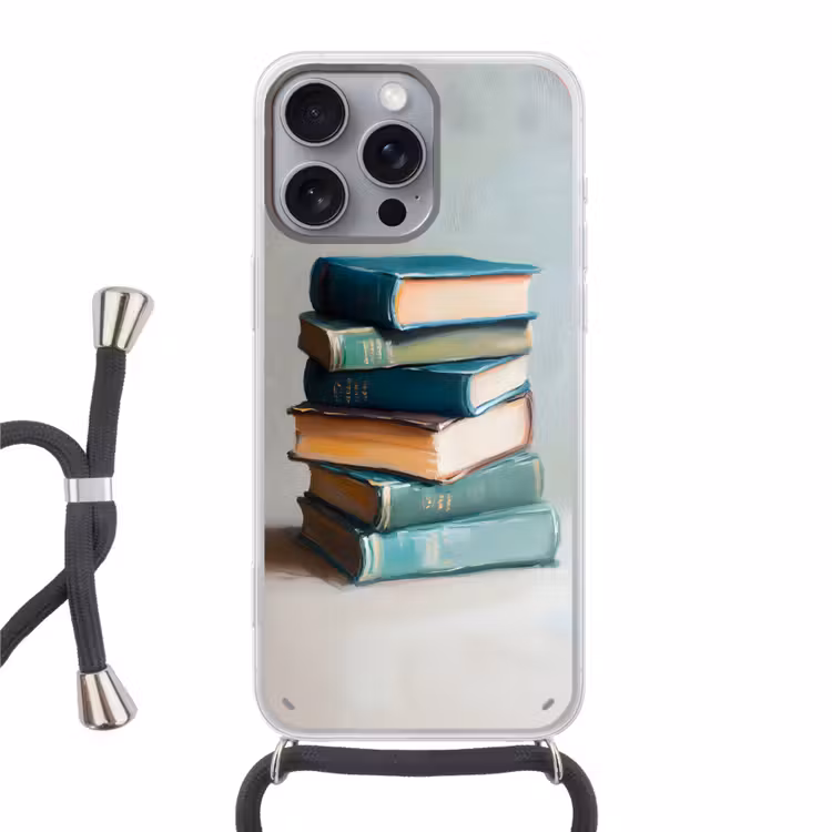 Stapel - Boeken - Groen - Daglicht Hoesje iPhone 16 Pro Max met koord klein -3d