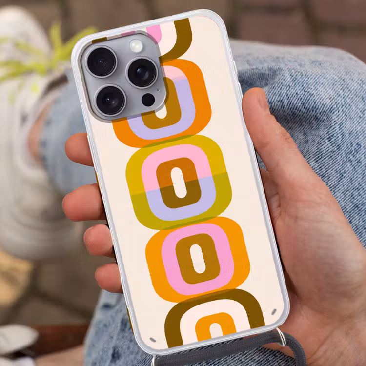 Stapel - Vormen - Geblokt - Oranje Hoesje iPhone 16 Pro Max met koord klein -sfeer3