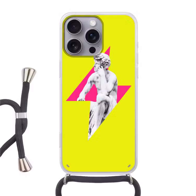 Beeld - Man - Bliksemschicht - Geel Hoesje iPhone 16 Pro Max met koord klein -3d