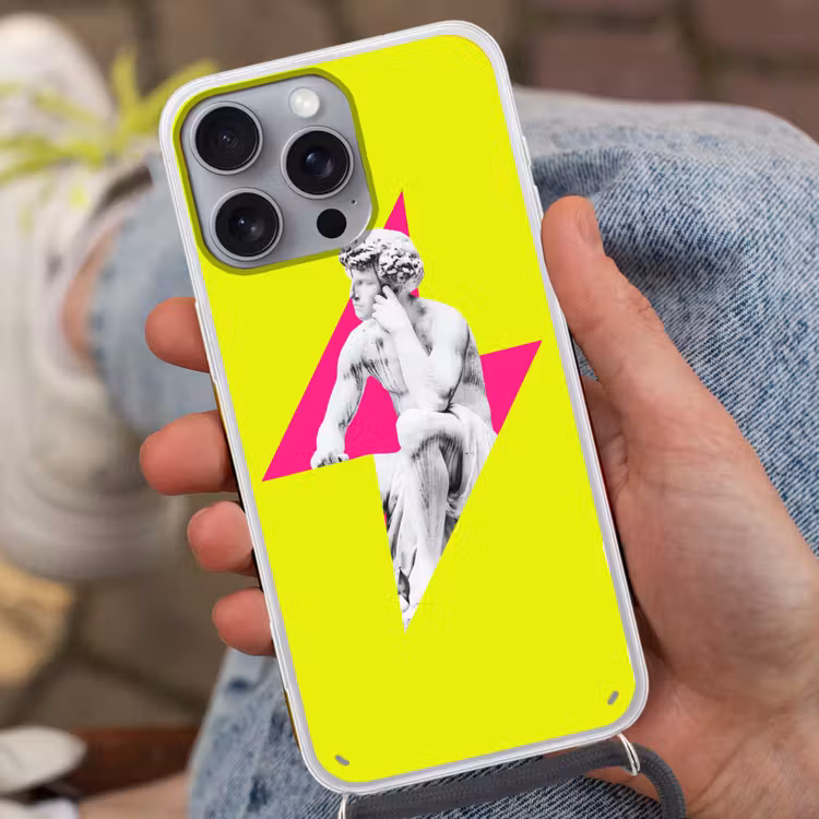 Beeld - Man - Bliksemschicht - Geel Hoesje iPhone 16 Pro Max met koord klein -sfeer3