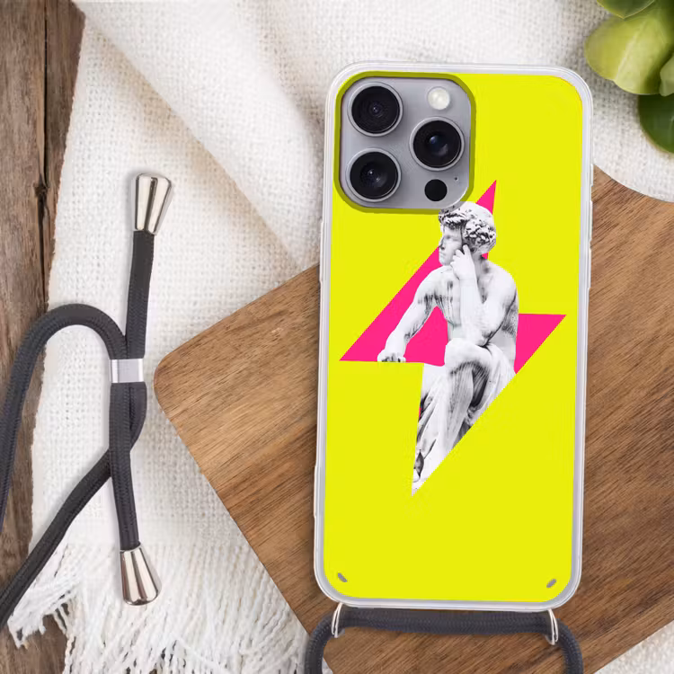 Beeld - Man - Bliksemschicht - Geel Hoesje iPhone 16 Pro Max met koord klein -sfeer4