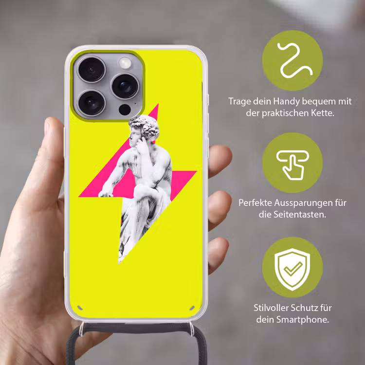 Beeld - Man - Bliksemschicht - Geel Hoesje iPhone 16 Pro Max met koord klein -sfeer2_DE