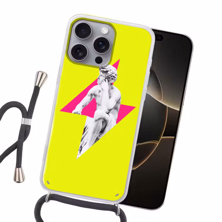 Beeld - Man - Bliksemschicht - Geel Hoesje iPhone 16 Pro Max met koord klein -sfeer1
