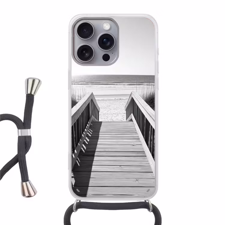 Loopbrug - Hout - Strand - Zee Hoesje iPhone 16 Pro Max met koord klein -3d