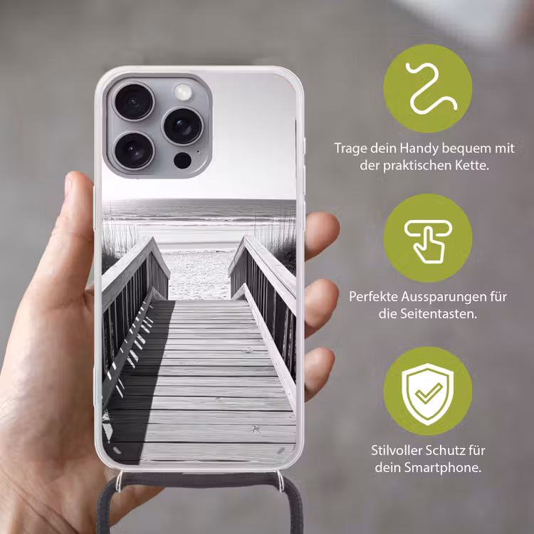 Loopbrug - Hout - Strand - Zee Hoesje iPhone 16 Pro Max met koord klein -sfeer2_DE