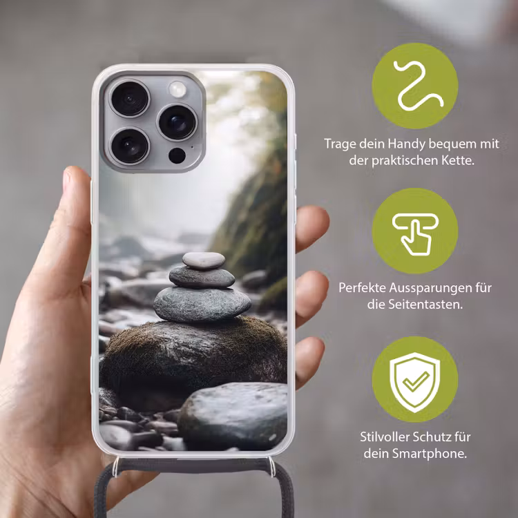 Stenen - Stapel - Natuur Hoesje iPhone 16 Pro Max met koord klein -sfeer2_DE