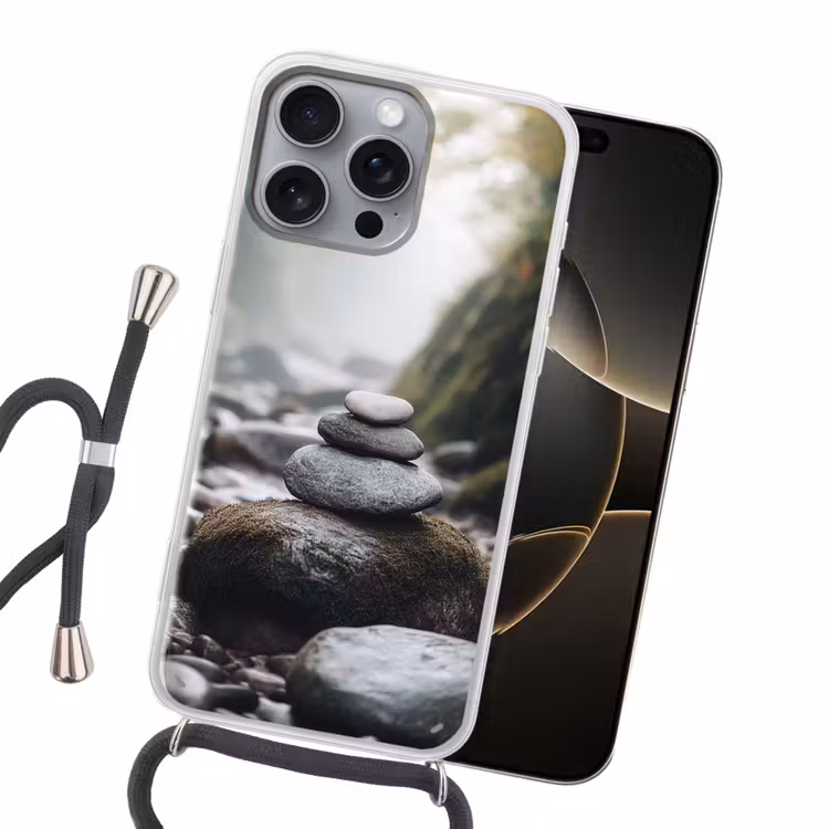 Stenen - Stapel - Natuur Hoesje iPhone 16 Pro Max met koord klein -sfeer1