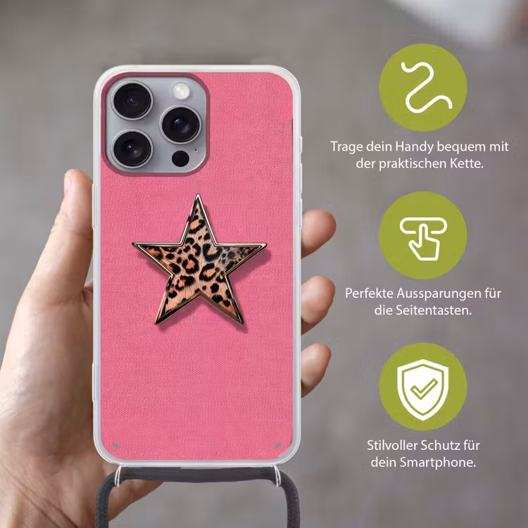 Ster - Luipaard - Print - Roze Hoesje iPhone 16 Pro Max met koord klein -sfeer2_DE