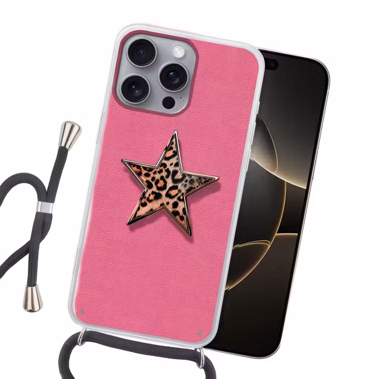 Ster - Luipaard - Print - Roze Hoesje iPhone 16 Pro Max met koord klein -sfeer1