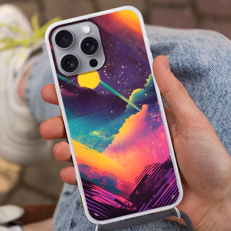 Sterren - Bergen - Kleurrijk Hoesje iPhone 16 Pro Max met koord klein -sfeer3