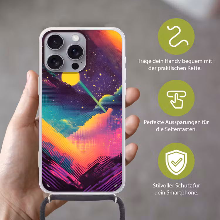 Sterren - Bergen - Kleurrijk Hoesje iPhone 16 Pro Max met koord klein -sfeer2_DE