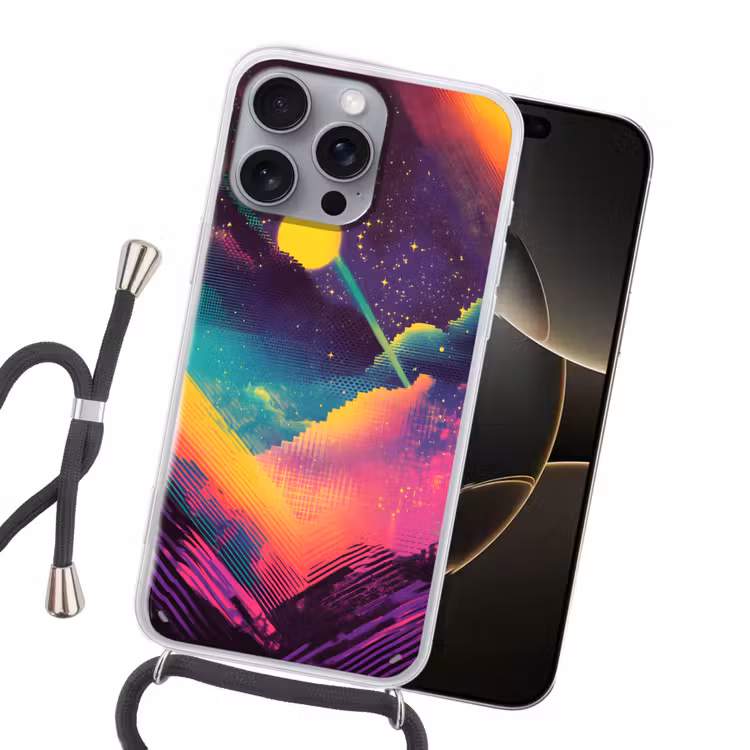 Sterren - Bergen - Kleurrijk Hoesje iPhone 16 Pro Max met koord klein -sfeer1