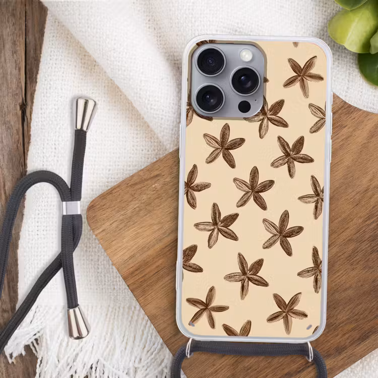 Sterren - Bruin - Natuurlijk Hoesje iPhone 16 Pro Max met koord klein -sfeer4