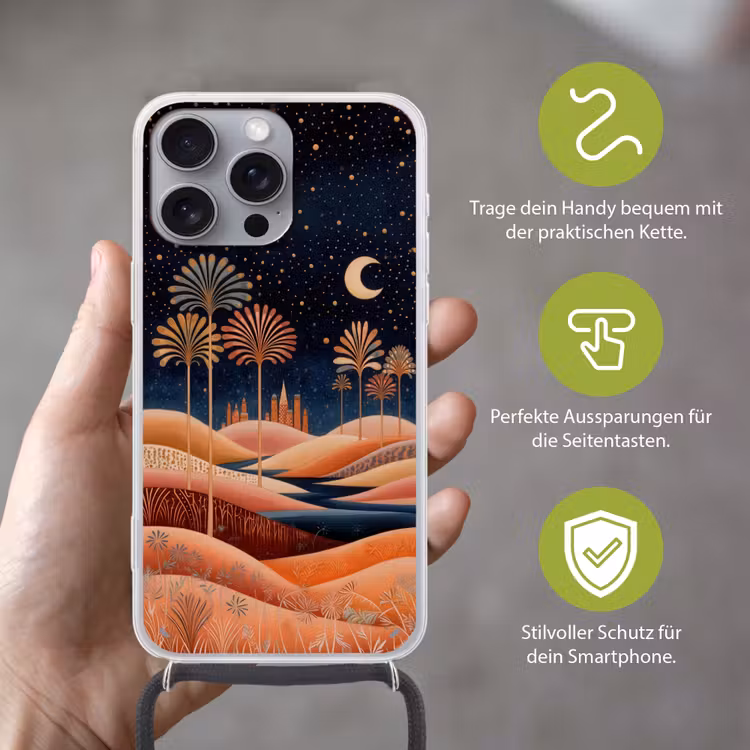 Sterrenhemel - Palmen - Rivier Hoesje iPhone 16 Pro Max met koord klein -sfeer2_DE