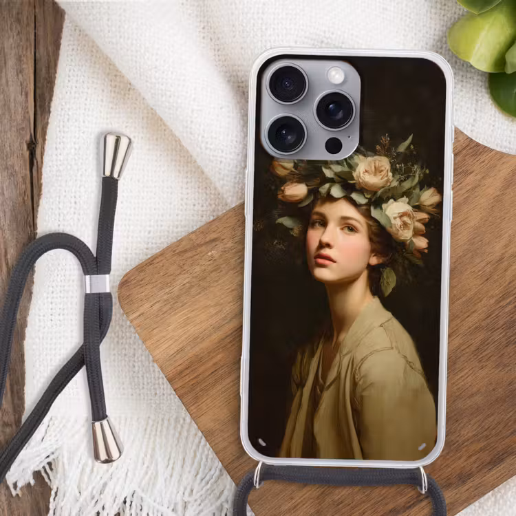 Bloemenstilte - Vrouw - Portret Hoesje iPhone 16 Pro Max met koord klein -sfeer4