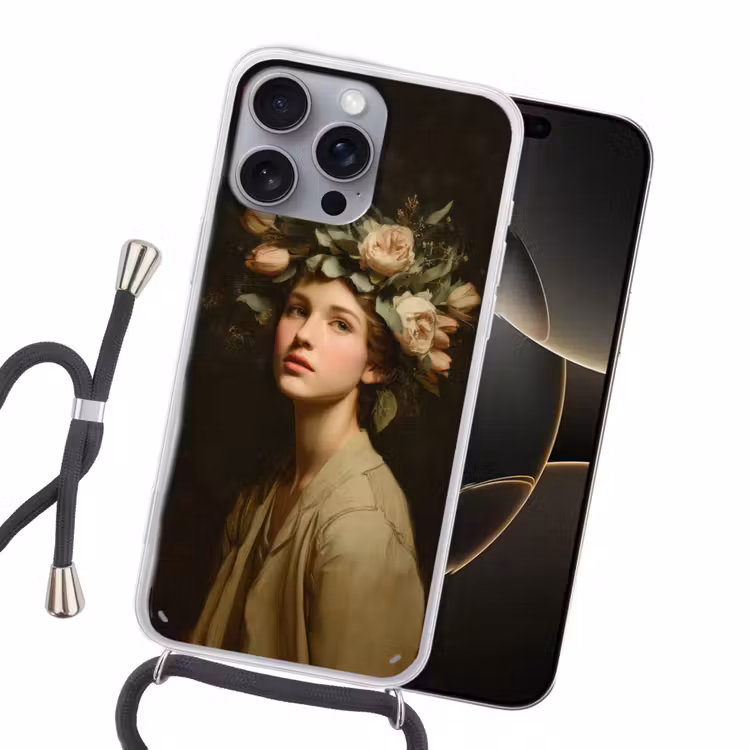 Bloemenstilte - Vrouw - Portret Hoesje iPhone 16 Pro Max met koord klein -sfeer1