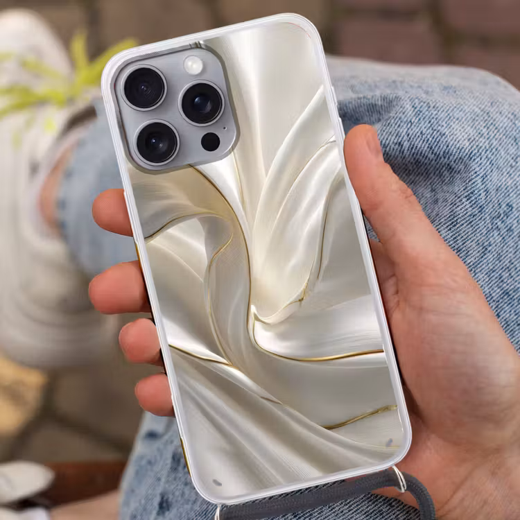 Stof - Plooien - Goud Hoesje iPhone 16 Pro Max met koord klein -sfeer3