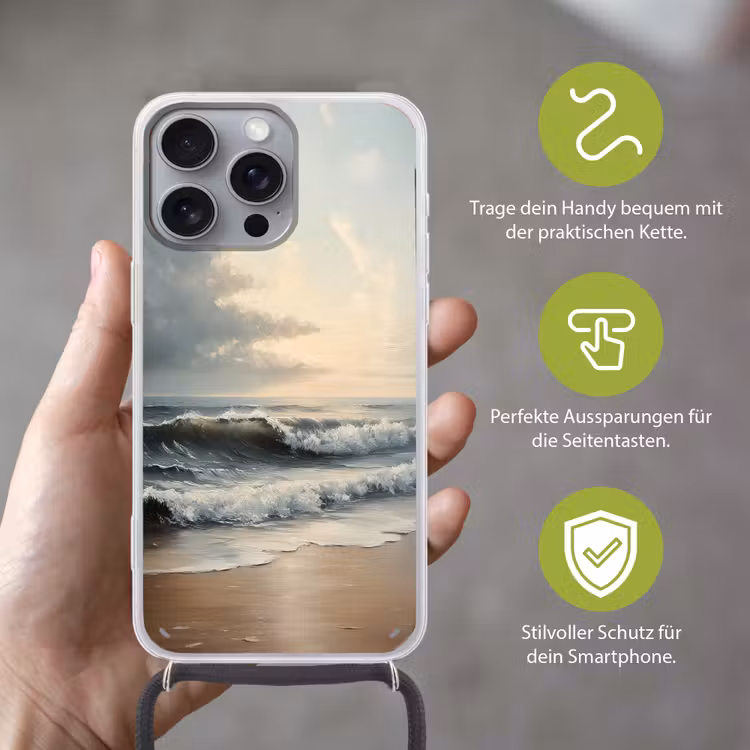 Strand - Zee - Zonsondergang Hoesje iPhone 16 Pro Max met koord klein -sfeer2_DE