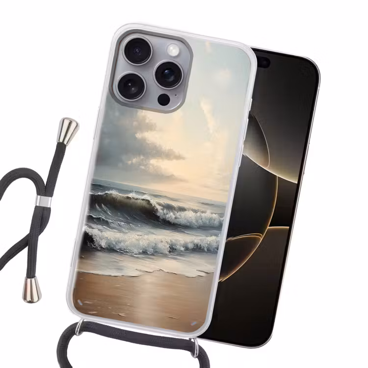 Strand - Zee - Zonsondergang Hoesje iPhone 16 Pro Max met koord klein -sfeer1