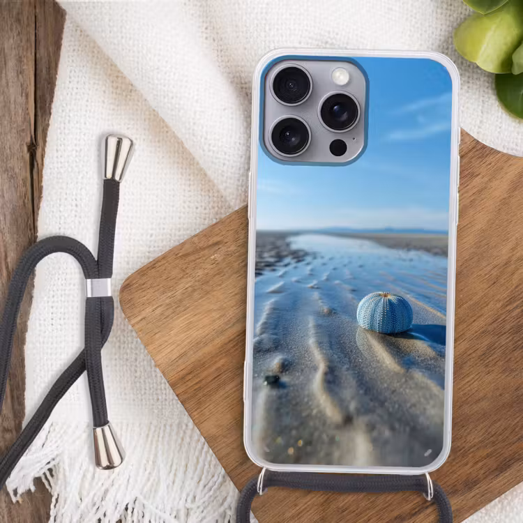 Strand - Schild - Water - Blauw Hoesje iPhone 16 Pro Max met koord klein -sfeer4