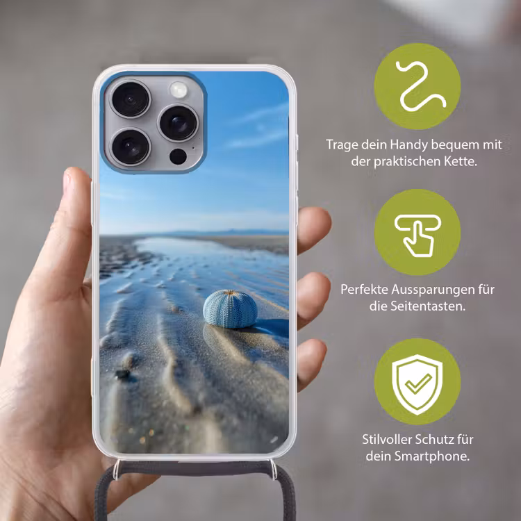 Strand - Schild - Water - Blauw Hoesje iPhone 16 Pro Max met koord klein -sfeer2_DE