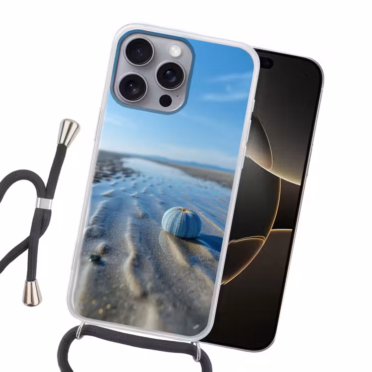 Strand - Schild - Water - Blauw Hoesje iPhone 16 Pro Max met koord klein -sfeer1