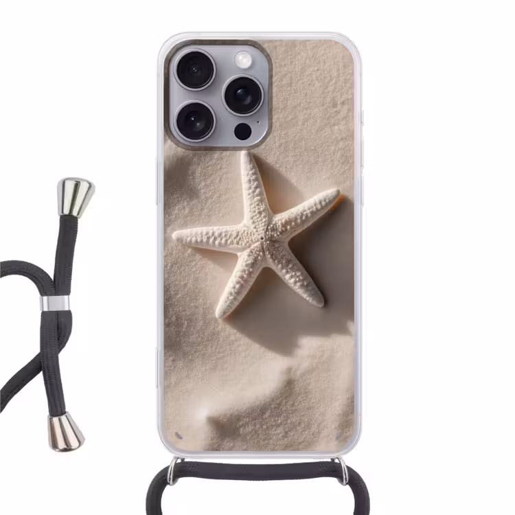 Strand - Zeester - Zand - Beige Hoesje iPhone 16 Pro Max met koord klein -3d