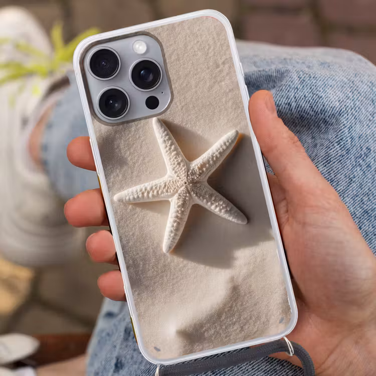 Strand - Zeester - Zand - Beige Hoesje iPhone 16 Pro Max met koord klein -sfeer3